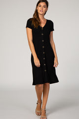 Black Button Down Short Sleeve Dress