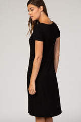 Black Button Down Short Sleeve Dress