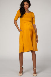 Mustard Short Sleeve Maternity Dress