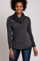 Charcoal Cowl Neck Button Hi-Low Top