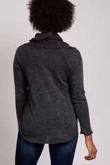 Charcoal Cowl Neck Button Hi-Low Top