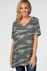 Olive Camo V-Neck Short Sleeve Top