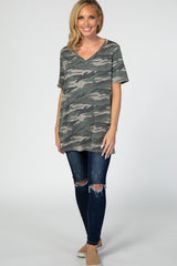 Olive Camo V-Neck Short Sleeve Top