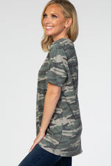 Olive Camo V-Neck Short Sleeve Top