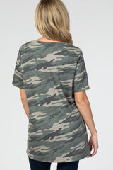 Olive Camo V-Neck Short Sleeve Top