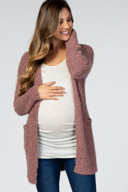 Mauve Soft Popcorn Knit Front Pocket Maternity Cardigan