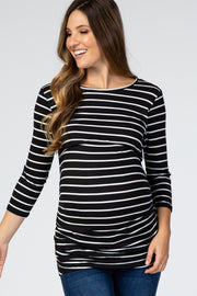 Black Striped Ruched Maternity Nursing Top