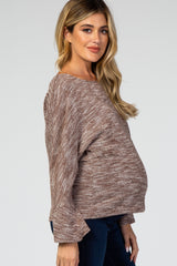 Brown Marled Knit Back Button Maternity Top