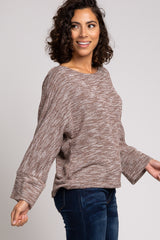 Brown Marled Knit Back Button Top