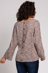 Brown Marled Knit Back Button Top