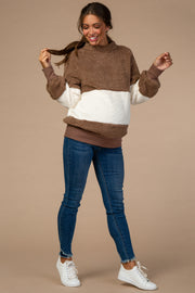 Brown Faux Fur Striped Bubble Sleeve Maternity Sweater