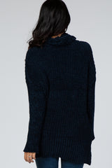 Navy Blue Ribbed Chenille Turtleneck Sweater