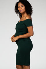 PinkBlush Forest Green Solid Off Shoulder Maternity Fitted Dress