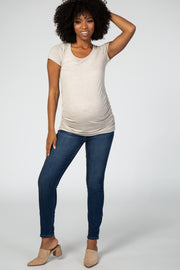 Navy Blue Zipper Detail Skinny Maternity Jeans