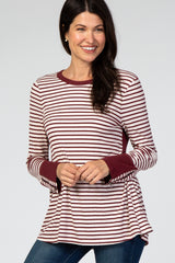 Red Striped Colorblock Zipper Sleeve Top