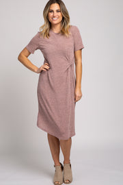 Mauve Short Sleeve Knotted Midi T Shirt Dress