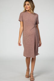 Mauve Short Sleeve Knotted Midi Maternity T-Shirt Dress