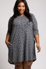 Charcoal Animal Print Maternity Plus Shift Dress