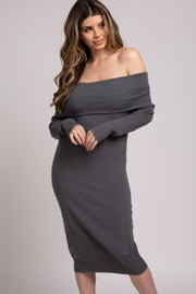 Charcoal Off Shoulder Midi Dress