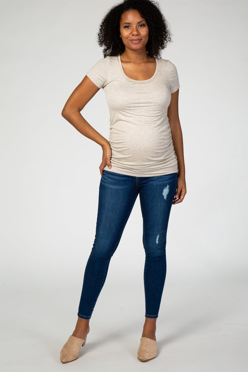 Navy Blue Lightly Distressed Skinny Fit Maternity Jeans– PinkBlush