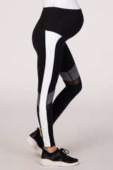 PinkBlush Black Colorblock Mesh Cutout Maternity Active Leggings