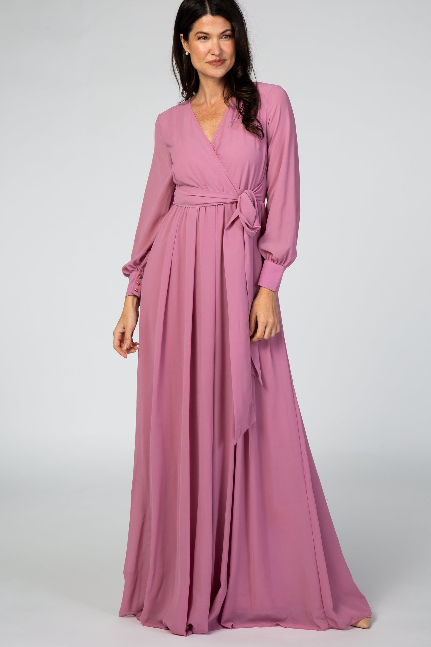 Lavender Chiffon Long Sleeve Maternity Maxi Dress– PinkBlush