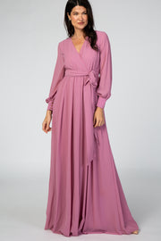 Lavender Chiffon Long Sleeve Maxi Dress