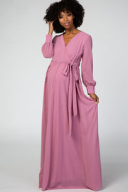 Lavender Chiffon Long Sleeve Maternity Maxi Dress