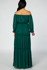 Forest Green Tiered Off Shoulder Maternity Maxi Dress