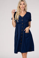 PinkBlush Navy Button Down Short Sleeve Dress