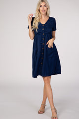 PinkBlush Navy Button Down Short Sleeve Dress