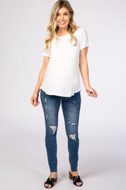 PinkBlush Blue Distressed Maternity Skinny Jeans