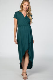 Forest Green Hi-Low Hem Maternity Wrap Maxi Dress