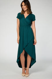 Forest Green Hi-Low Hem Wrap Maxi Dress