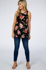 PinkBlush Black Floral Sleeveless Crochet Maternity Top