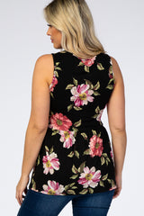 PinkBlush Black Floral Sleeveless Crochet Maternity Top