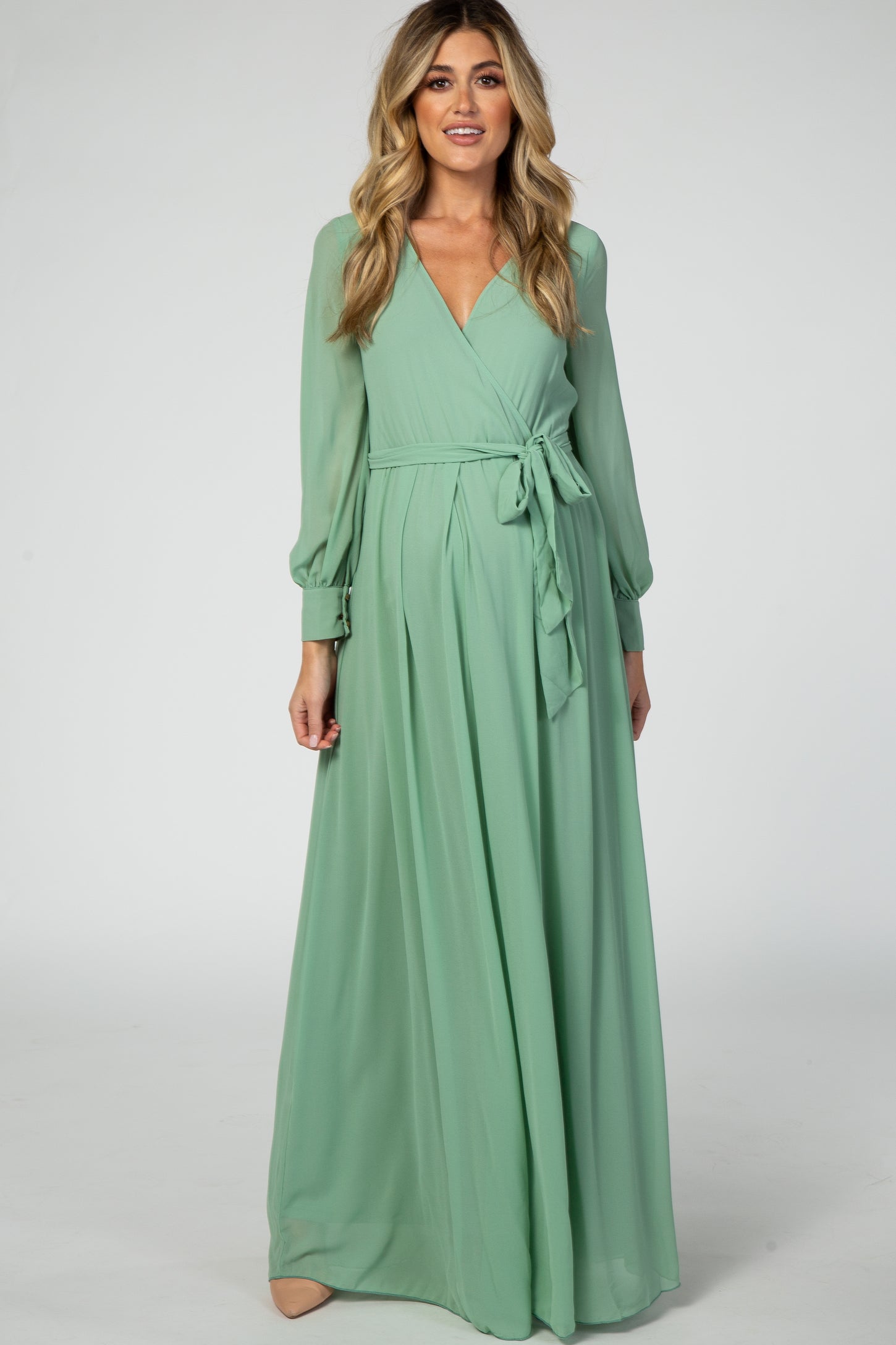 Mint Green Chiffon Maternity Maxi Dress– PinkBlush