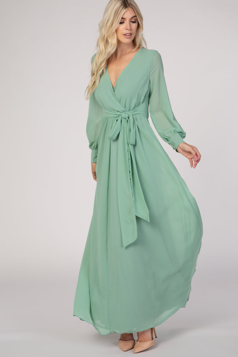 Mint Green Chiffon Maxi Dress – PinkBlush