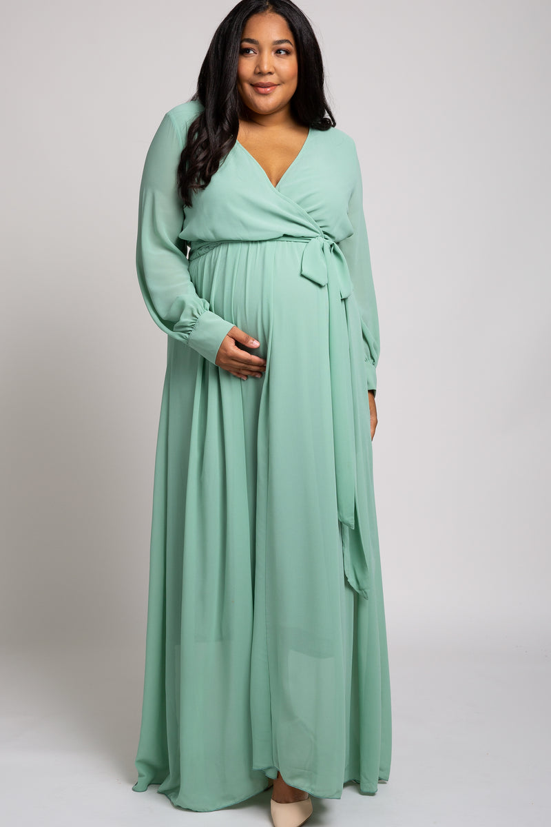 Mint Green Chiffon Maternity Plus Maxi Dress– PinkBlush