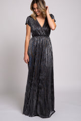 Black Shimmer Wrap Maxi Dress