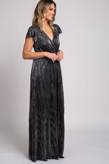 Black Shimmer Wrap Maxi Dress