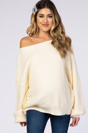 Ivory Balloon Sleeve Boat Neck Knit Maternity Sweater