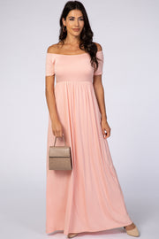 PinkBlush Light Pink Off The Shoulder Short Sleeve Maxi Dress