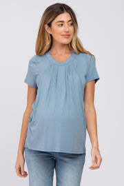 PinkBlush Light Blue Pleated Draped Front Maternity/Nursing Top