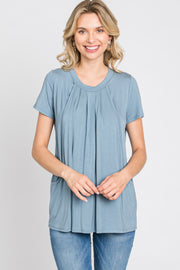 PinkBlush Light Blue Pleated Draped Front Nursing Top