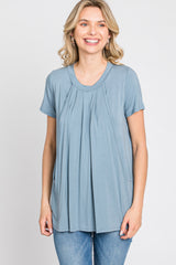 PinkBlush Light Blue Pleated Draped Front Nursing Top