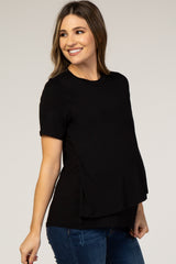 PinkBlush Black Short Sleeve Curved Hem Maternity Nursing Top