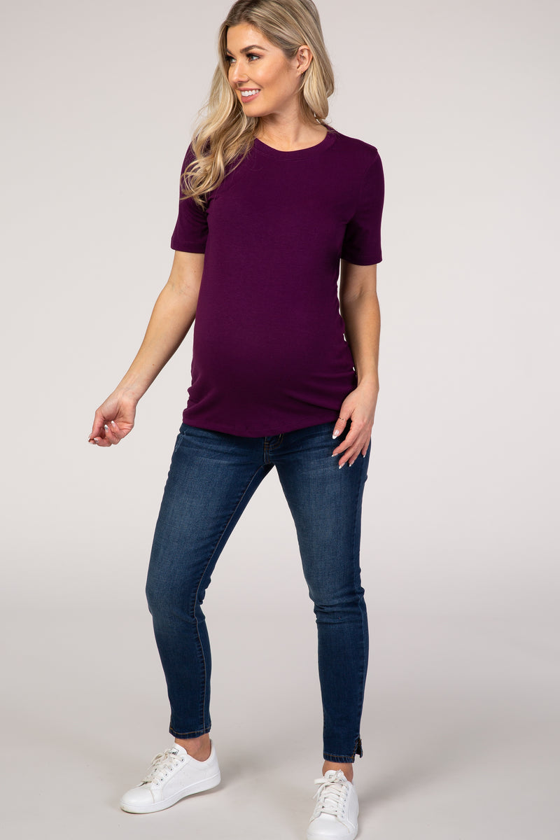 Plum Crew Neck Short Sleeve Maternity Top – PinkBlush