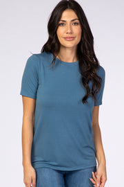 Blue Crew Neck Short Sleeve Top