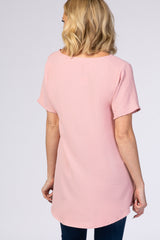 Light Pink Button Tie Front Top